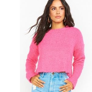 Show Me Your Mumu Varsity Cropped Sweater hot pink